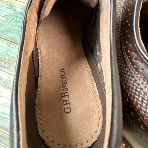 GH Bass Bremmer Mens 10D Oxfords Dress Shoes Wingtip Herringbone Brown Leather - Picture 5 of 13
